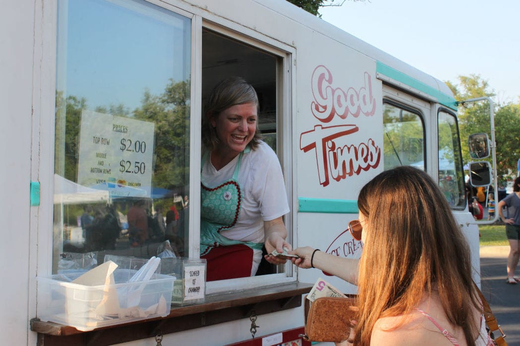 Handing out ice cream during Circle C's April Food Truck Night